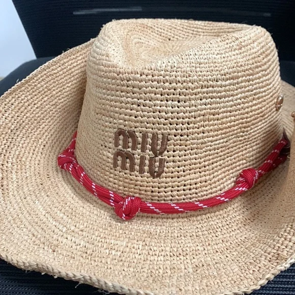 Miu Miu Straw Hat with Red Rope Detail - Picture 3 of 5